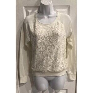 American Rag Cie Shirt XS Ivory Floral Lace Overlay Boho Sweatshirt Sweater NWT